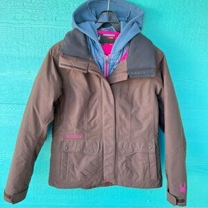 SPYDER WOMENS 3-IN-1 SKI SNOW JACKET BROWN/BLUE SIZE MEDIUM LIKE NEW